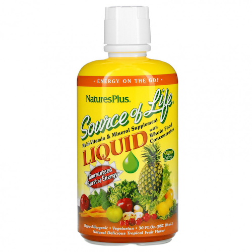 NaturesPlus, Source of Life, жидкая мультивитаминная и минеральная добавка с концентратами цельных продуктов, со вкусом тропических фруктов, 887,10 мл (30 жидк. унций) #1