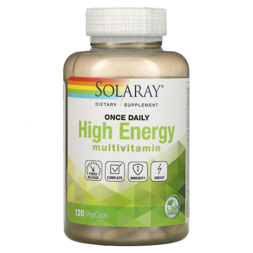 Solaray, Once Daily, Мультивитамины с высокой энергией, 120 вегетарианских капсул #1