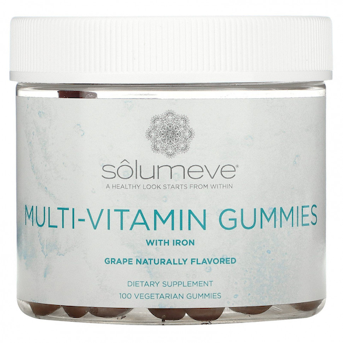 Solumeve, Мультивитаминные жевательные таблетки, без желатина, вкус винограда, 100 вегетарианских жевательных таблеток #1