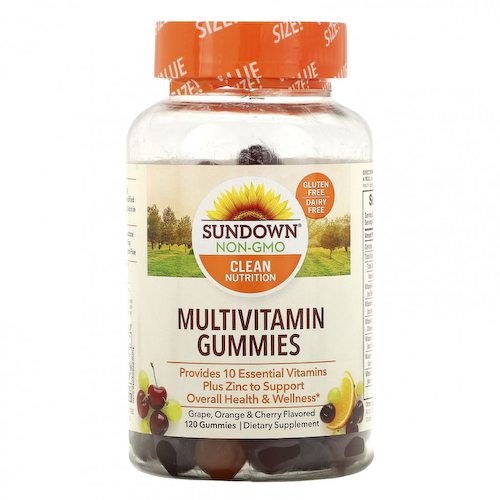 Sundown Naturals, Мультивитаминные жевательные конфеты, со вкусом винограда, апельсина и вишни, 120 шт. #1