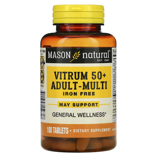 Mason Natural, Vitrum 50+, мультивитамины для взрослых, без железа, 100 таблеток #1