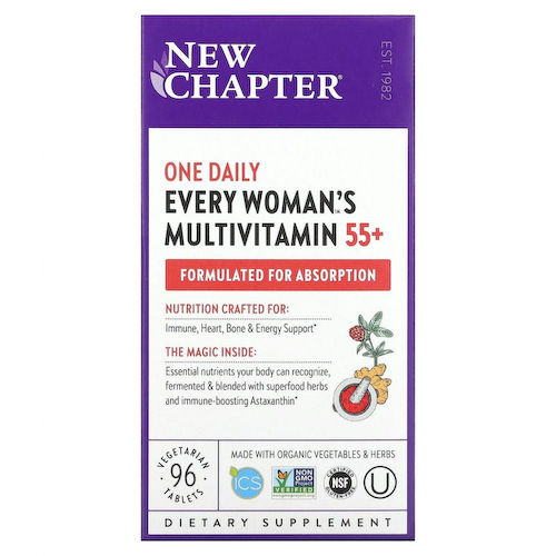 New Chapter, 55+ Every Woman's One Daily, витаминный комплекс на основе цельных продуктов для женщин старше 55 лет, 96 вегетарианских таблеток #1