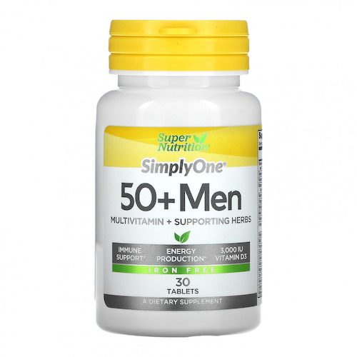 Super Nutrition, SimplyOne, мультивитамины и полезные травы для мужчин старше 50 лет, без железа, 30 таблеток #1
