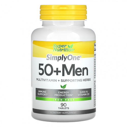 Super Nutrition, SimplyOne, мультивитамины и полезные травы для мужчин старше 50 лет, без железа, 90 таблеток #1
