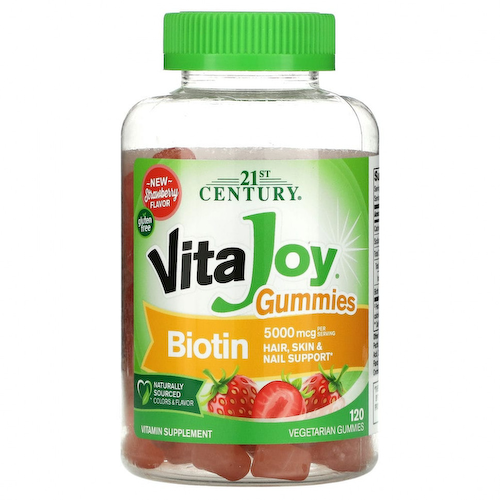 21st Century, VitaJoy, жевательные таблетки с биотином, со вкусом клубники, 2,500 мкг, 120 растительных жевательных таблеток #1
