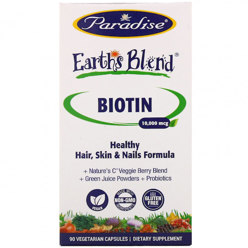 Paradise Herbs, Earth's Blend, биотин, 10 000 мкг, 90 вегетарианских капсул #1