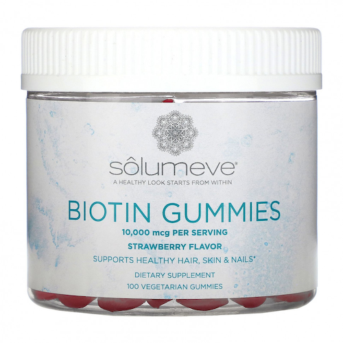 Solumeve, жевательные таблетки с биотином, без желатина, со вкусом клубники, 5 000 мкг, 100 вегетарианских жевательных таблеток #1