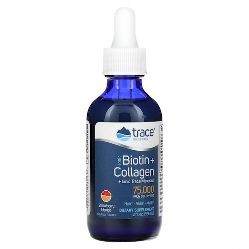 Trace Minerals ®, Ionic Biotin + Collagen, клубника и манго, 75000 мкг, 59 мл (2 жидк. Унции) #1