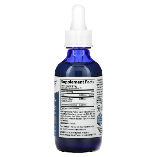 Trace Minerals ®, Ionic Biotin + Collagen, клубника и манго, 75000 мкг, 59 мл (2 жидк. Унции) #1