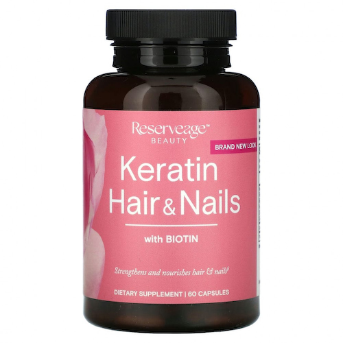 Reserveage Nutrition, Кератин для волос и ногтей с биотином, 60 капсул #1