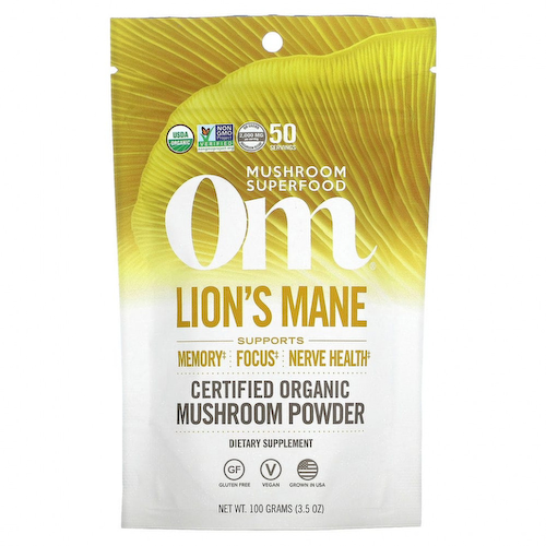 Om Mushrooms, ежовик гребенчатый, 100% сертифицированный органический грибной порошок, 100 г (3,5 унции) #1