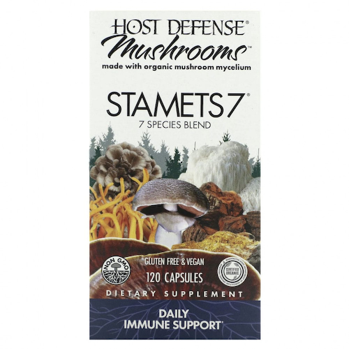 Fungi Perfecti, Host Defense, Stamets 7, грибы, ежедневная поддержка иммунной системы, 120 вегетарианских капсул #1