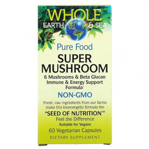 Natural Factors, Whole Earth & Sea, супер гриб, 60 вегетарианских капсул #1