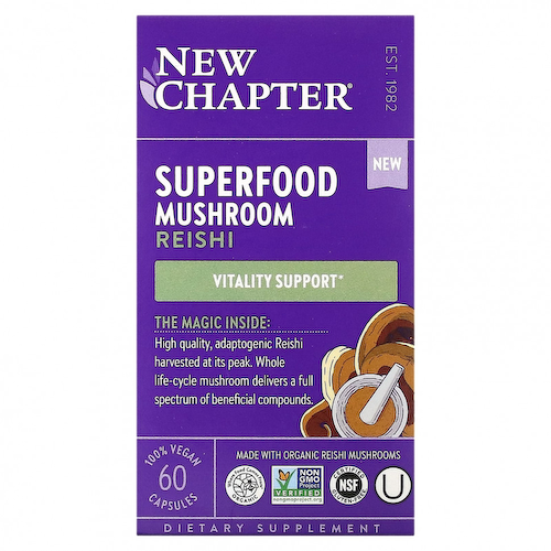 New Chapter, Superfood Mushroom, рейши, 60 веганских капсул #1
