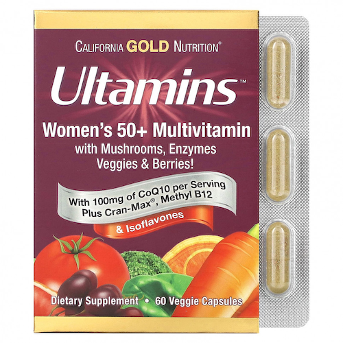 California Gold Nutrition, Ultamins, мультивитамины для женщин старше 50 лет, с коэнзимом Q10, 60 вегетарианских капсул #1