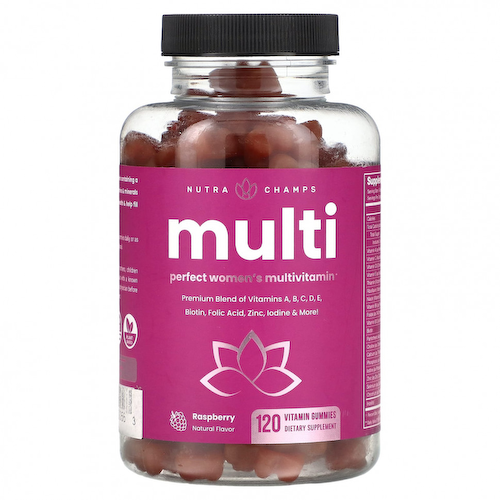 NutraChamps, Multi, идеальный мультивитамин для женщин, малина, 120 жевательных таблеток #1