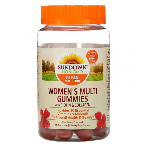 Sundown Naturals, мультивитамины с биотином для женщин, вкус малины, 60 жевательных таблеток #1