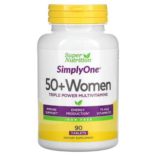 Super Nutrition, SimplyOne, мультивитаминная добавка тройного действия для женщин старше 50 лет, без железа, 90 таблеток #1