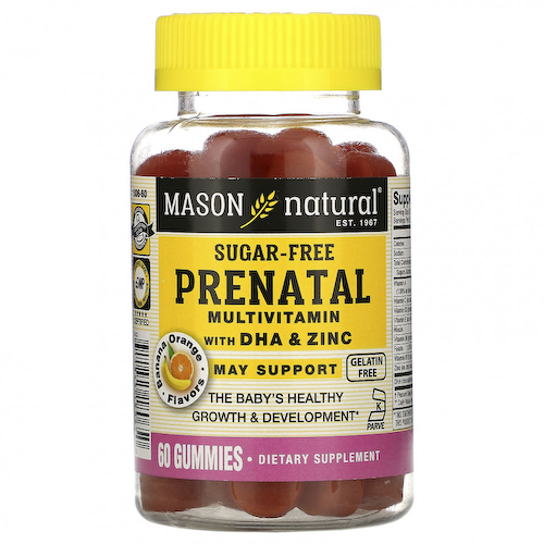 Mason Natural, Мультивитамины для беременных с ДГК и цинком, без сахара, банан и апельсин, 60 жевательных таблеток #1