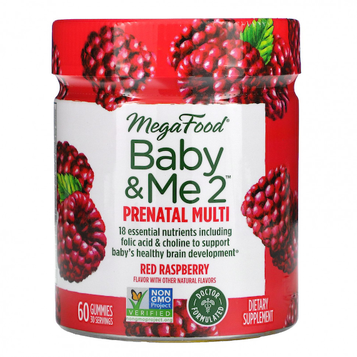 MegaFood, Baby & Me 2, мультивитамины для беременных, красная малина, 60 жевательных таблеток #1