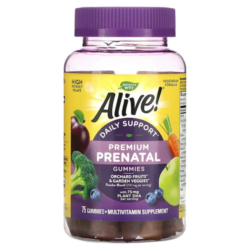 Nature's Way, Alive! Daily Support Premium Prenatal, витамины для беременных, клубника и лимон, 75 жевательных таблеток #1