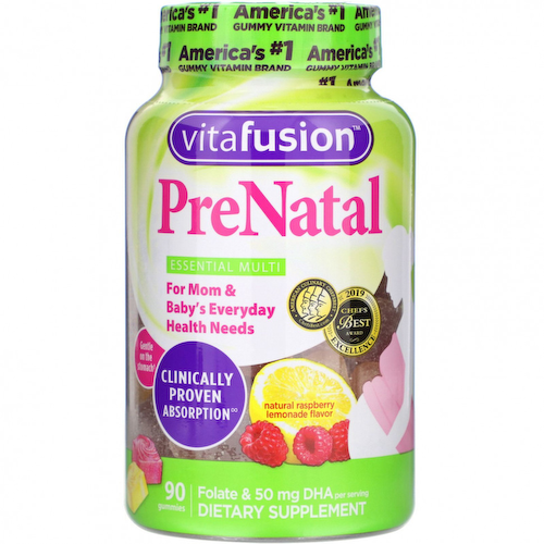 VitaFusion, PreNatal, пренатальная добавка с фолатом и ДГК, с натуральным вкусом малины и лимона, 90 жевательных таблеток #1