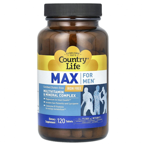 Country Life, Max for Men, комплекс мультивитаминов и микроэлементов для мужчин, не содержит железа, 120 таблеток #1
