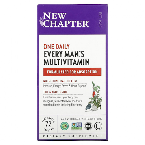 New Chapter, Every Man's One Daily Multi, мультивитаминная добавка для мужчин, 72 вегетарианских таблетки #1