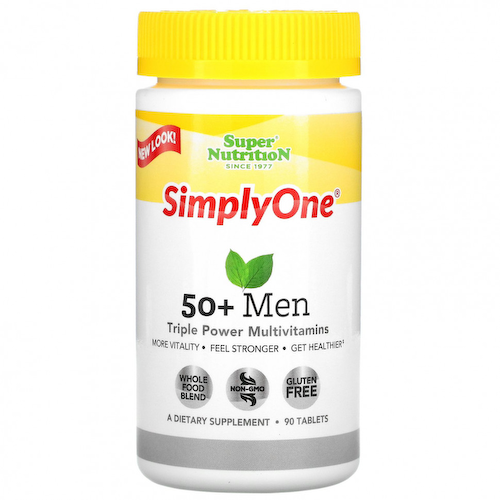 Super Nutrition, SimplyOne, мультивитаминная добавка тройного действия для мужчин старше 50 лет, 90 таблеток #1