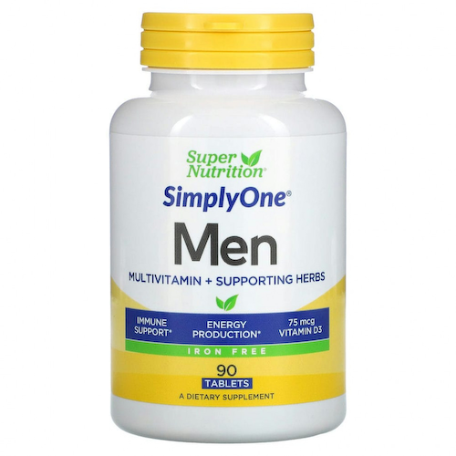 Super Nutrition, SimplyOne, мультивитамины и полезные травы для мужчин, без железа, 90 таблеток #1
