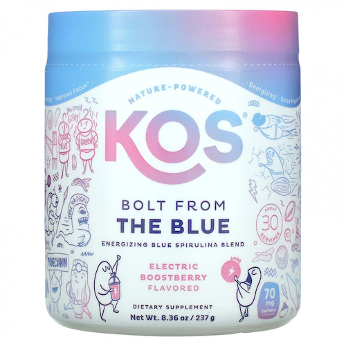 KOS, Bolt from the Blue, бодрящая смесь голубой спирулины, со вкусом ягод ягод, 237 г (8,36 унции) #1