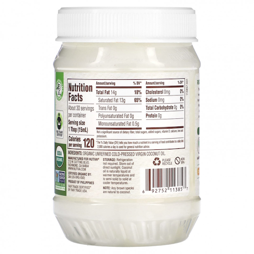 Nutiva, Органическое регенеративно выращенное кокосовое масло первого отжима, 444 мл (15 жидк. Унций) #1