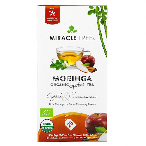 Miracle Tree, Moringa Organic Superfood Tea, яблоко и корица, без кофеина, 25 чайных пакетиков, 37,5 г (1,32 унции) #1
