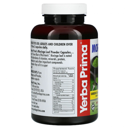 Yerba Prima, моринга в капсулах, 400 мг, 180 вегетарианских капсул #1