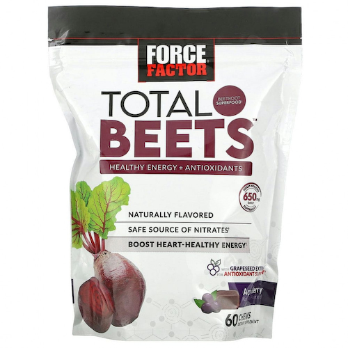 Force Factor, Total Beets, здоровый источник энергии и антиоксидантов, свекла и ягоды асаи, 325 мг, 60 жевательных таблеток #1