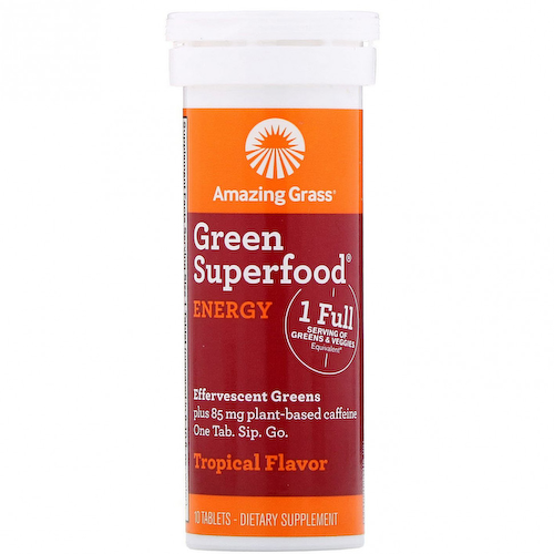Amazing Grass, Green Superfood, шипучие таблетки из зелени для пополнения запаса энергии, со вкусом тропических фруктов, 10 таблеток #1