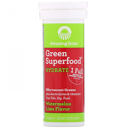 Amazing Grass, Green Superfood, шипучий напиток из зелени для поддержания водного баланса, со вкусом арбуза и лайма, 10 таблеток #1