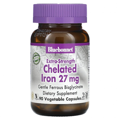 Bluebonnet Nutrition, Хелатное железо усиленного действия, 27 мг, 90 растительных капсул #1
