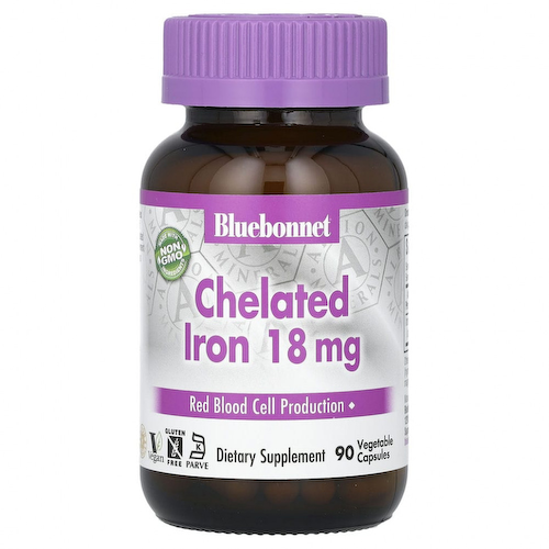 Bluebonnet Nutrition, железо в хелатной форме, 18 мг, 90 растительных капсул #1