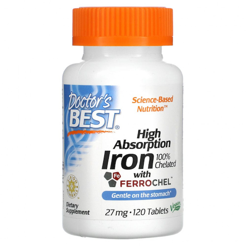 Doctor's Best, легкоусвояемое железо с Ferrochel, 27 мг, 120 таблеток #1
