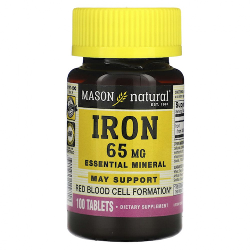 Mason Natural, железо, 65 мг, 100 таблеток #1