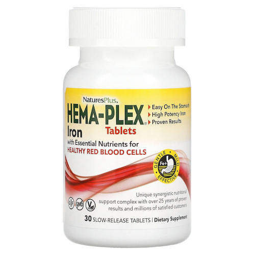 NaturesPlus, Hema-Plex, железо с незаменимыми питательными веществами для здоровых эритроцитов, 30 таблеток с медленным высвобождением #1