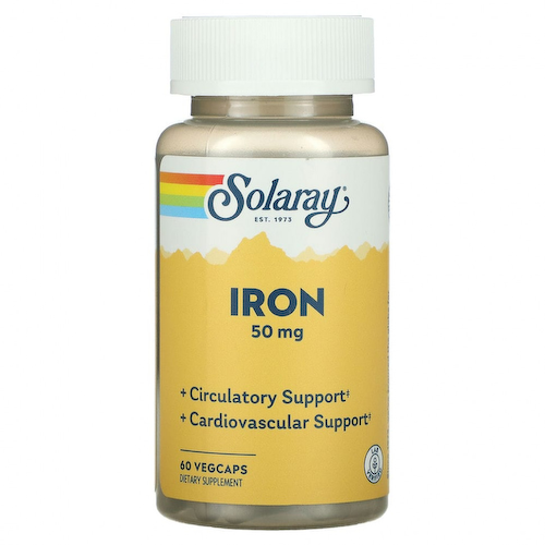 Solaray, Iron (Железо), 50 мг, 60 растительных капсул #1