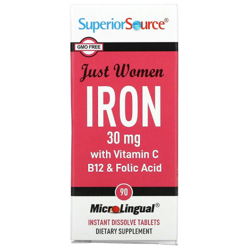 Superior Source, Just Women, железо с витамином C, B12 и фолиевой кислотой, 15 мг, 90 быстрорастворимых таблеток MicroLingual #1