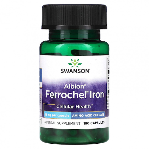 Swanson, Albion, Ferrochel Iron, 18 мг, 180 капсул #1