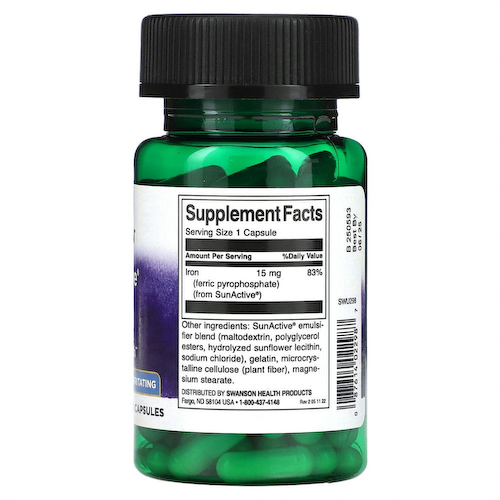 Swanson, SunActive, железо, 15 мг, 90 капсул #1