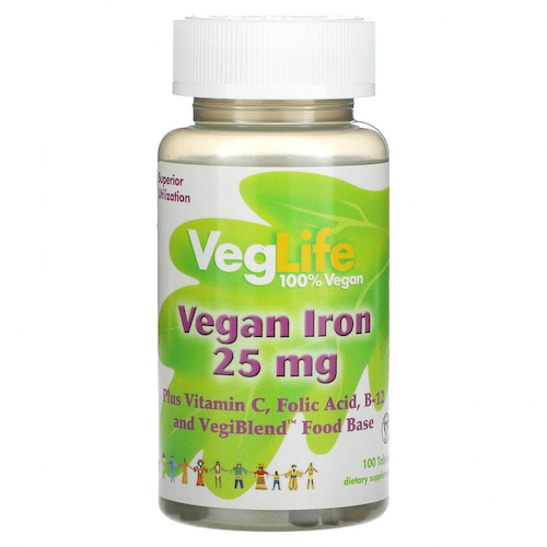 VegLife, Железо растительного происхождения, 25 мг, 100 таблеток #1