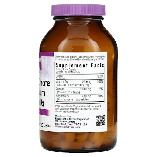 Bluebonnet Nutrition, Цитрат кальция с магнием и витамином D3, 180 капсул #1