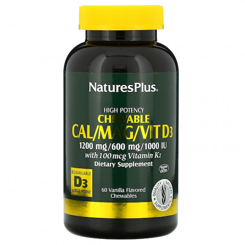 NaturesPlus, комплекс с кальцием, магнием и витамином D3, со вкусом ванили, 60 жевательных таблеток #1