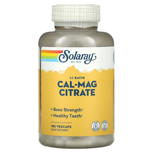 Solaray, цитрат кальция и магния, в соотношении 1:1, 180 капсул VegCap #1